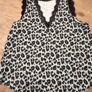 Leopard Print Lace Trim Women's Top